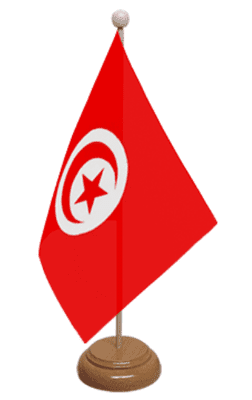 Tunisia Desk / Table Flag with wooden stand and base