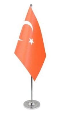 Turkey Desk / Table Flag with chrome stand and base
