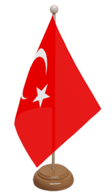 Turkey Desk / Table Flag with wooden stand and base