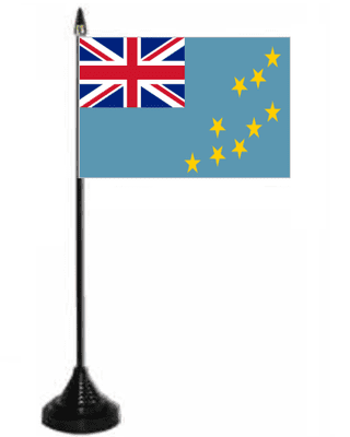 Tuvalu Desk / Table Flag with plastic stand and base.