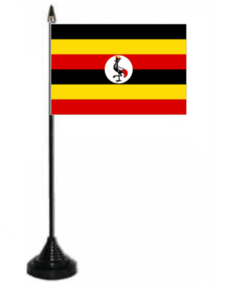 Uganda Desk / Table Flag with plastic stand and base.