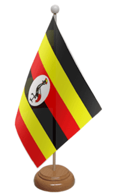 Uganda Desk / Table Flag with wooden stand and base