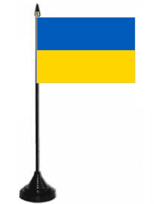 Ukraine Desk / Table Flag with plastic stand and base.