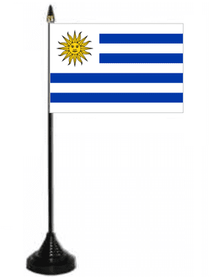 Uruguay Desk / Table Flag with plastic stand and base.