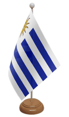 Uruguay Desk / Table Flag with wooden stand and base