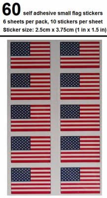 USA Country Flag Stickers (pack of 60).