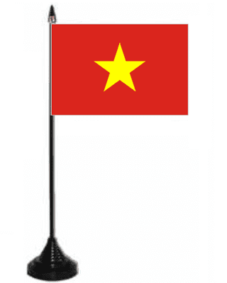 Vietnam Desk / Table Flag with plastic stand and base.