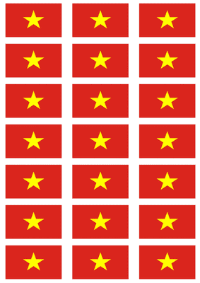 Vietnam Flag Stickers - 21 per sheet