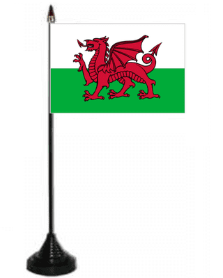 Wales Desk / Table Flag with plastic stand and base.