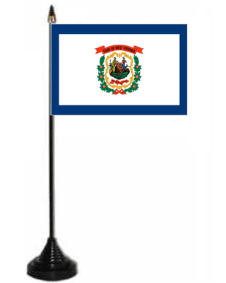 West Virginia Desk / Table Flag with plastic stand and base.