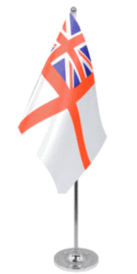 White Ensign Desk / Table Flag with chrome stand and base