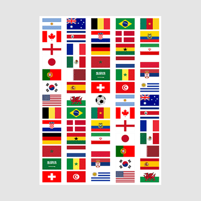 World Cup 2022 Flag Stickers - 65 per sheet