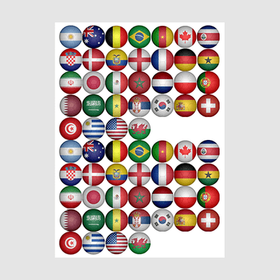 World Cup 2022 Football Flag Stickers - 70 per sheet