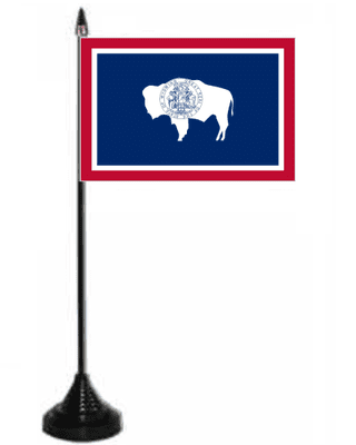 Wyoming Desk / Table Flag with plastic stand and base.