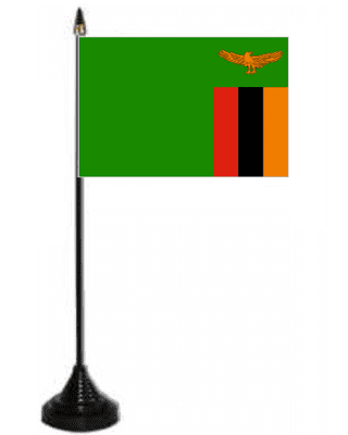 Zambia Desk / Table Flag with plastic stand and base.