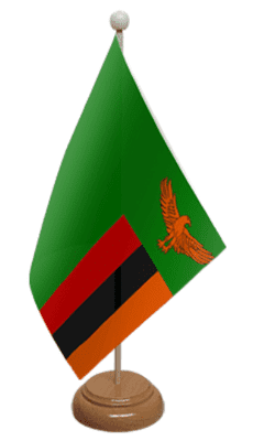 Zambia Desk / Table Flag with wooden stand and base