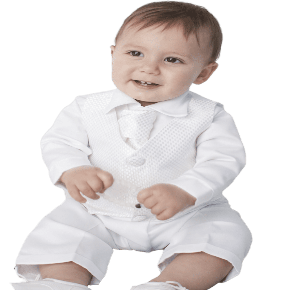 Baby Boys White Check 4 Piece Satin Christening Suit