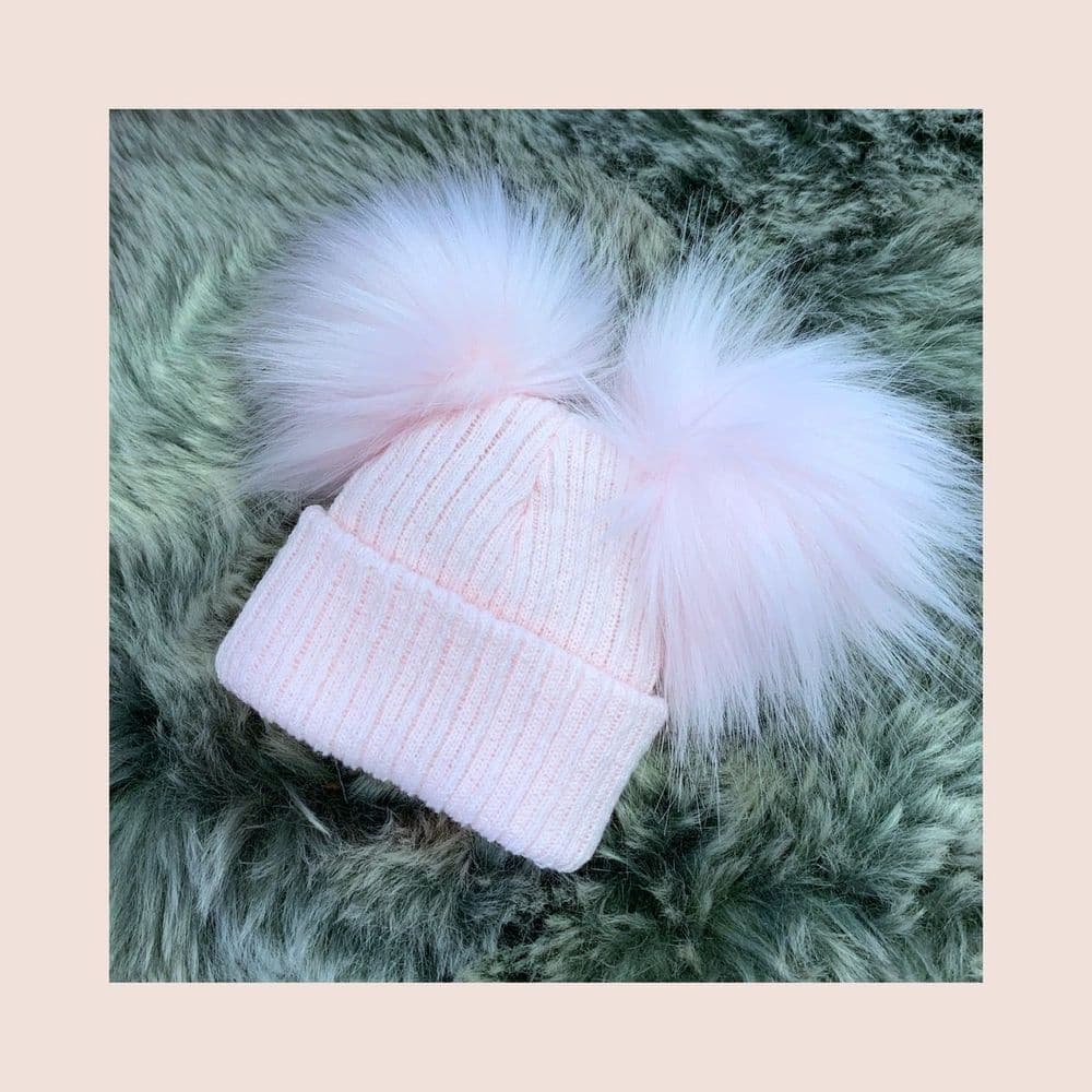 Baby Girls Pink Double Pom Pom Hat - Main Image