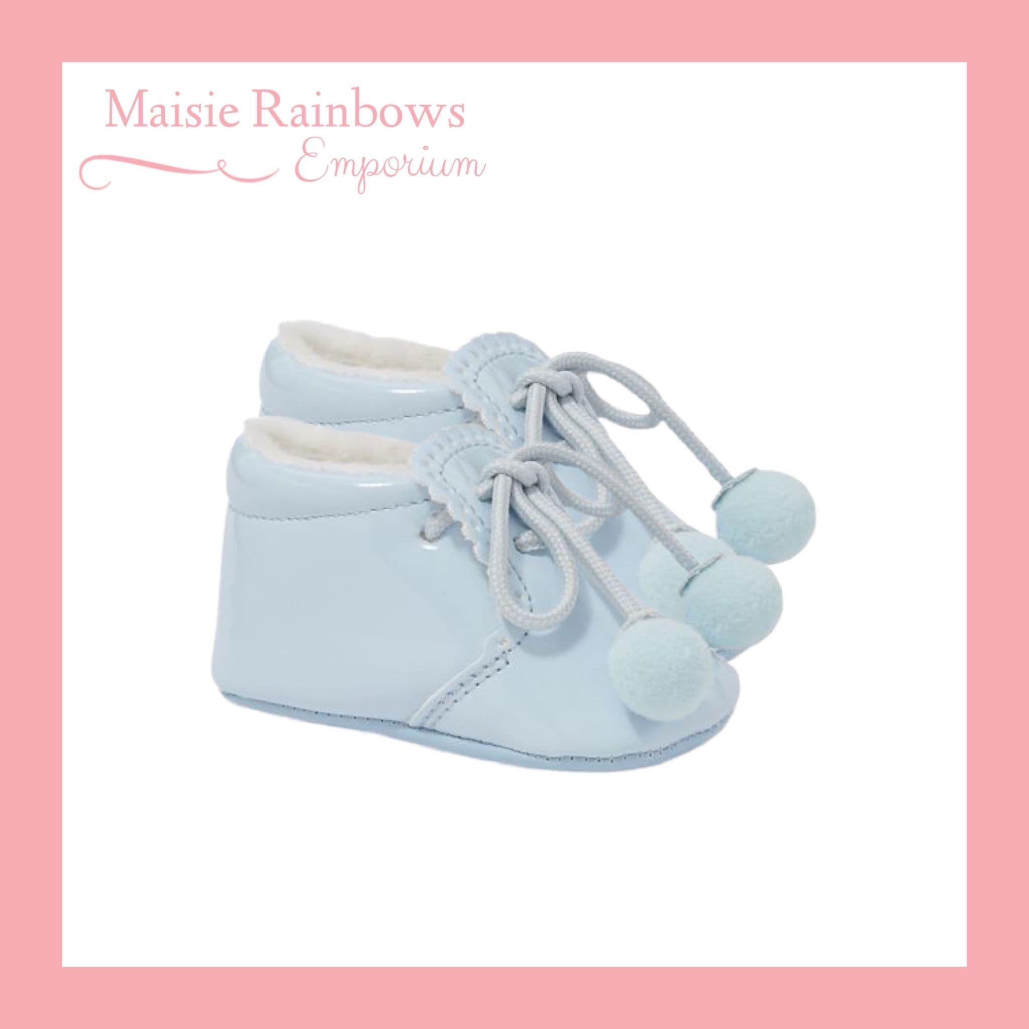 Baby Toddler Blue Patent Leather Spanish Pom Pom Shoes