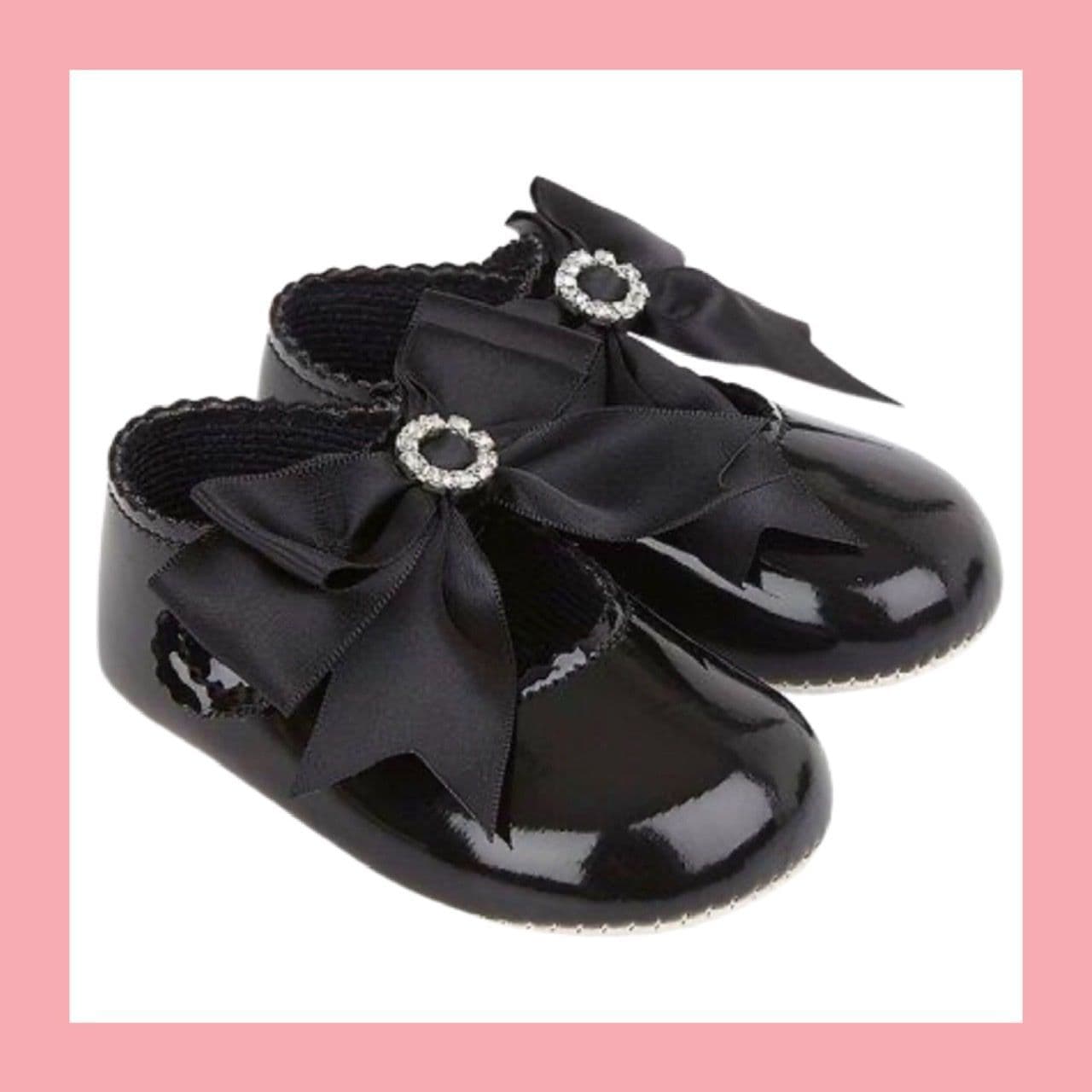 Black patent top pram shoes