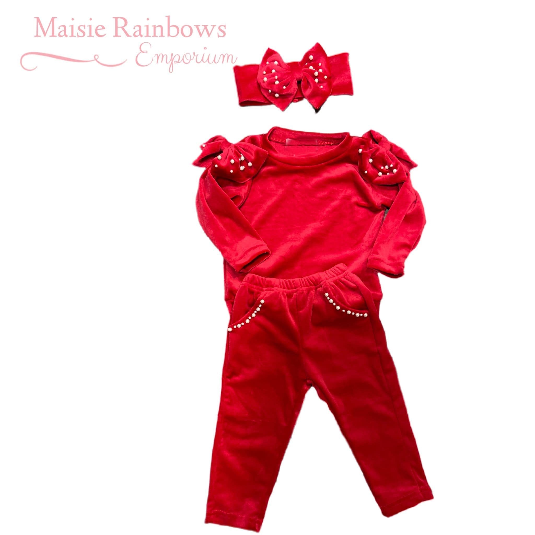 Girls Red Personalised Velour Loungewear Set