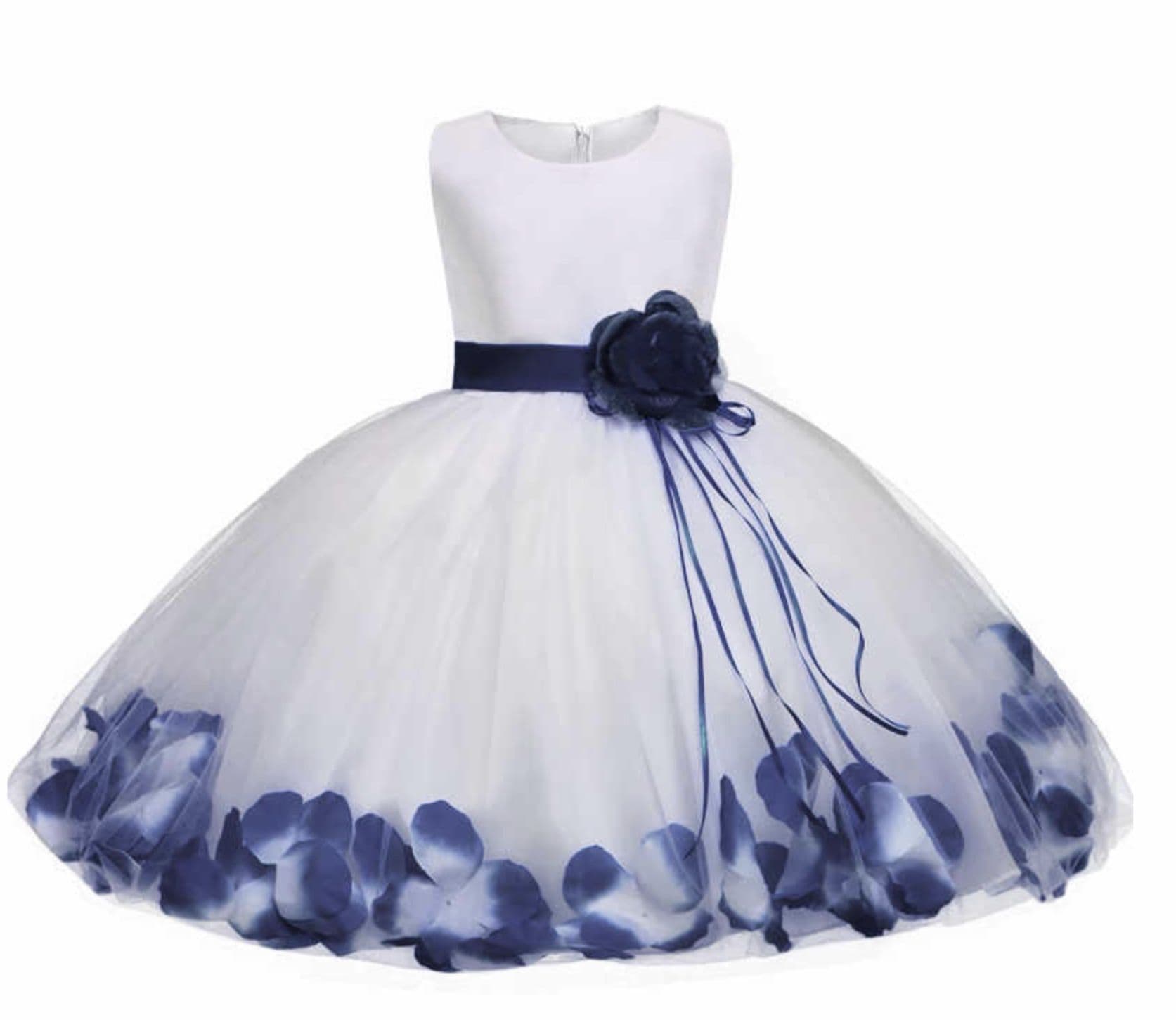 Robe Fille Sweet Heart Rose - Bleu - Taille 5 - Fleurs Blanches, Découpes, Liens Dans Le Dos - Occasion