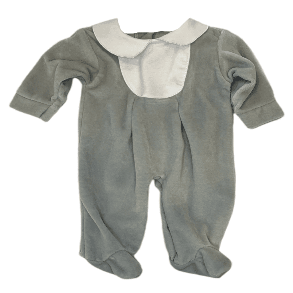 Plain Baby Blue/White Spanish Velour Sleepsuit