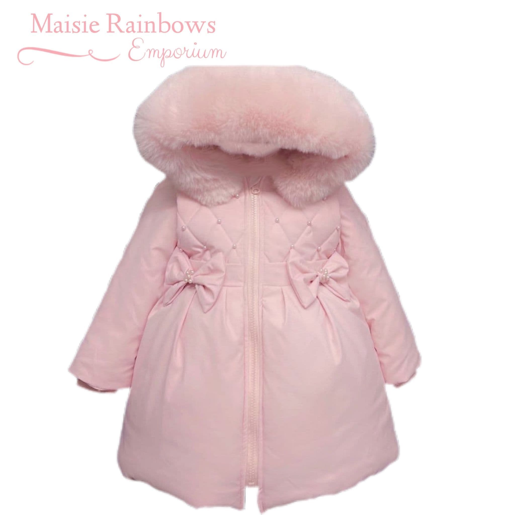 Stunning Girls Wee Me Pink Hooded Winter Coat With Faux Fur Trim