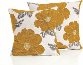 2 X ANTIQUE MUSTARD GOLD VELVET POPPY FLOWERS LINEN CUSHION COVERS £9.95 SET