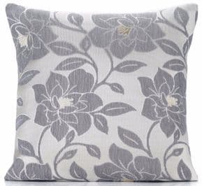 CHENILLE VELVET SILVER PEONY FLOWER LINEN MIX 18