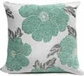 Duck Egg Aqua Blue Velvet Poppy Flowers Linen Large 22" Cushion Cover £9.99 Each