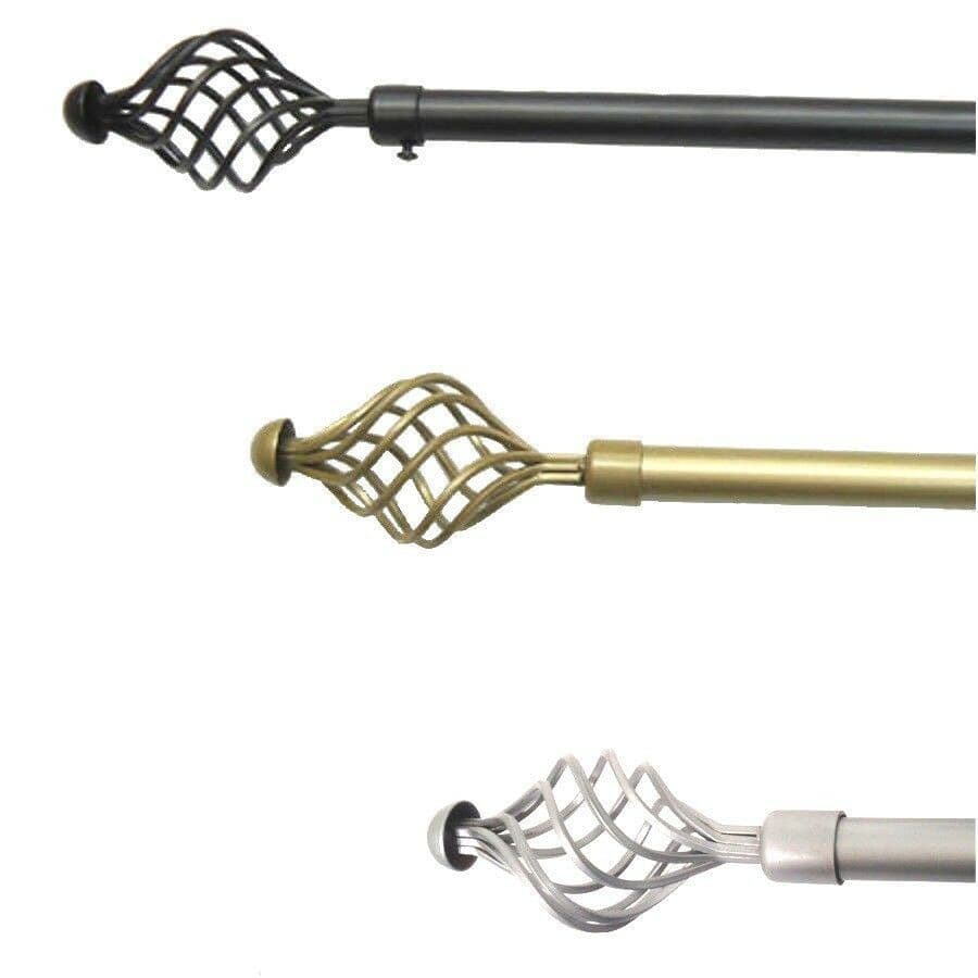 EXTENDING SPIRAL CAGE END TELESCOPIC METAL CURTAIN POLE WITH RINGS 3