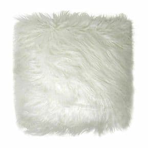 SET OF 2 CREAM MONGOLIAN FUR EFFECT SUEDE BACK 18