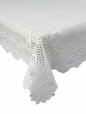 WHITE HEAVY LACE ROSE SCALLOP STAIN RELEASE TABLE CLOTH 60