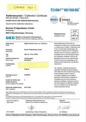 BAREISS Official DAkkS (UKAS equiv) Calibration Certificate for SHORE hardness tester to ISO 17025