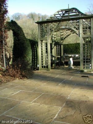 1 m2 900 x 600 Calibrated Raj Green Riven and Sawn Sandstone Paving Patio Tiles / Slabs