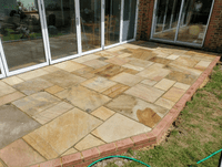 Calibrated Mint Fossil Indian Riven Sandstone Mixed Size Paving Patio Slabs