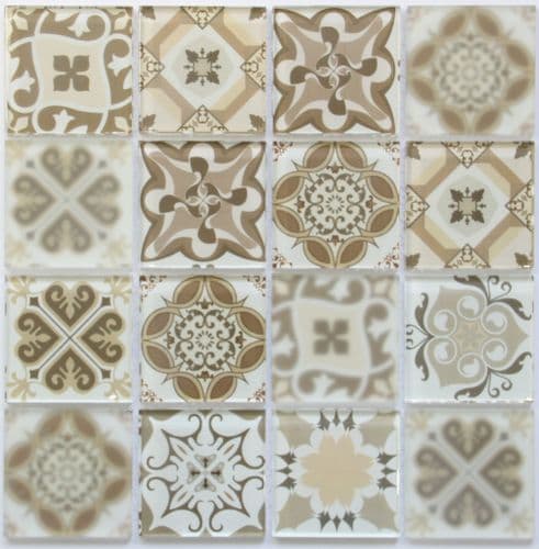 Cream Encaustic Patterned Glass Mosaics