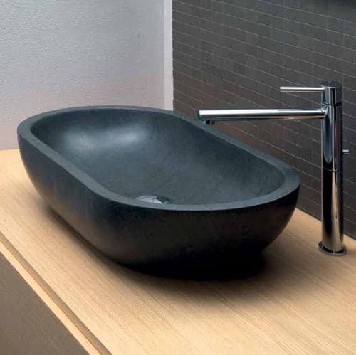 Honed Basalt Oval Stone Basin 70 cm x 35 cm x 13 cm