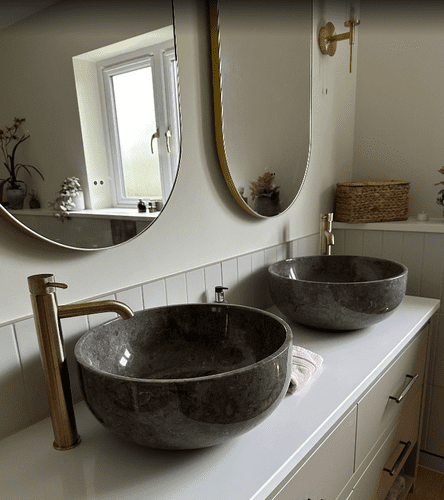 Mia Grey Natural Stone Marble wash basin approx 40cm Diameter / 17cm Height