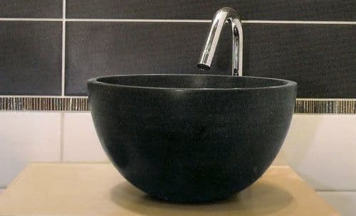 Mini Honed Basalt Cloakroom Stone Washbasin 26 cm x 13 cm