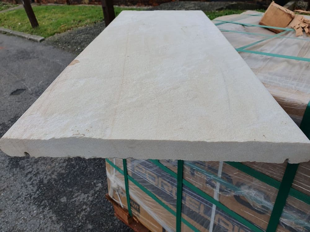 Mint Fossil Riven Sandstone DOUBLE Bullnosed Coping Stone on Two edges ...