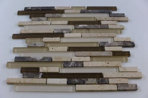 Natural Travertine & Mixed Brown Glass Mosaic Tile
