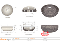Pia Grey Natural Stone Marble wash basin approx 33cm Diameter / 12cm Height