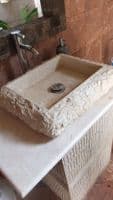 Potenza Large Rectangular Cream  Marble Washbasin  50 cm x 40 cm Scrula Slim