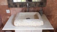 Potenza Large Rectangular Cream  Marble Washbasin  50 cm x 40 cm Scrula Slim