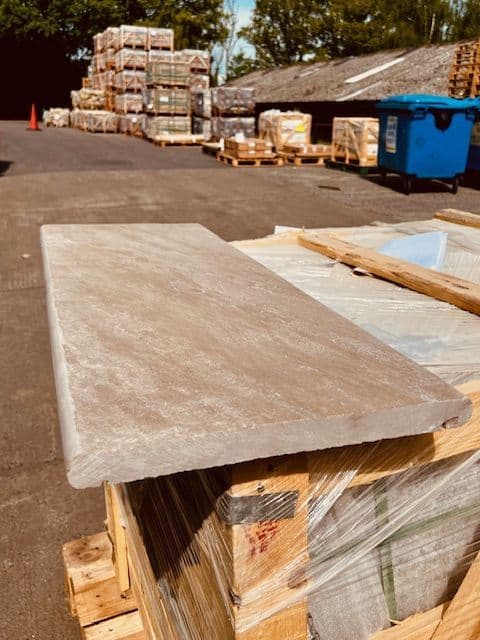 Raj Green Riven Sandstone Double Bullnosed Coping Stone 900mm x 350mm x ...
