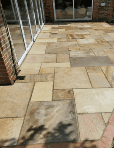 Sample Calibrated Mint Fossil Riven Indian Sandstone Paving Patio Slab