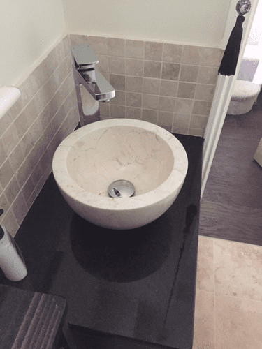 WA002 White / Cream 35 cm Cloakroom Polished Stone Sink