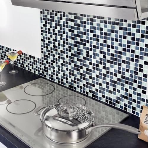 WHITE BLACK & GREY GLASS MOSAIC WALL TILES ANTIBES ( CP1390 )